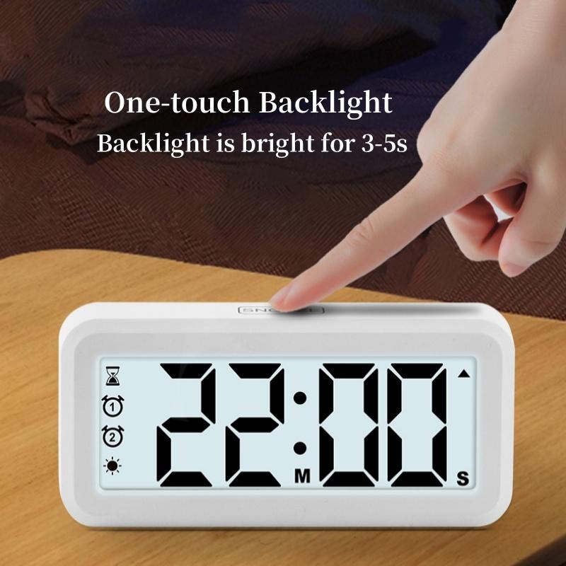 Battery Powered Digital Alarm Clock Backlight Auto Dimmer Timing Countdown 2 Alarm Snooze Table Clock 12/24H Magnetic LCD Clock