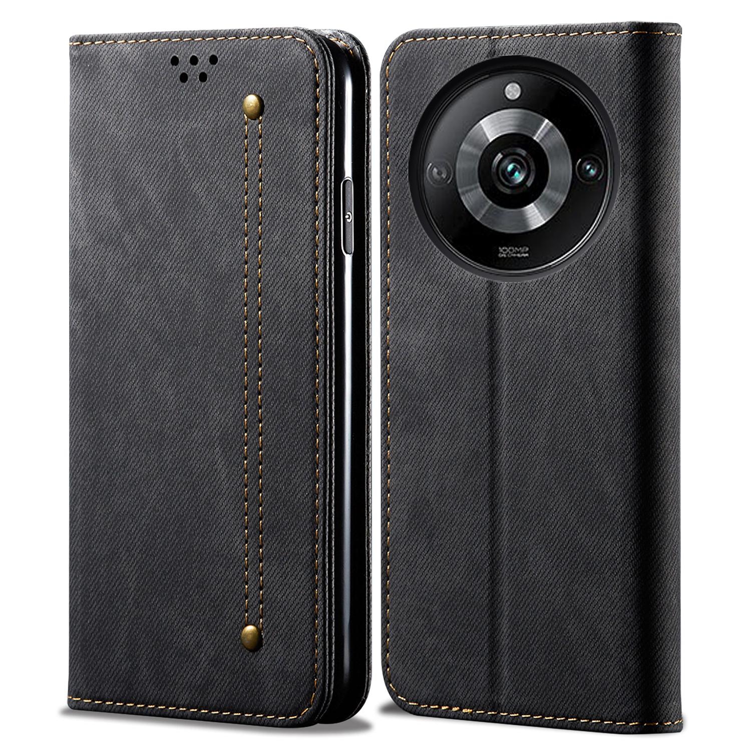 

Для Realme 11 Pro 5G/11 Pro+ 5G Текстура джинсовой ткани Чехол-книжка Кошелек из ПУ кожи Защитная подставка Чехол для телефона Black