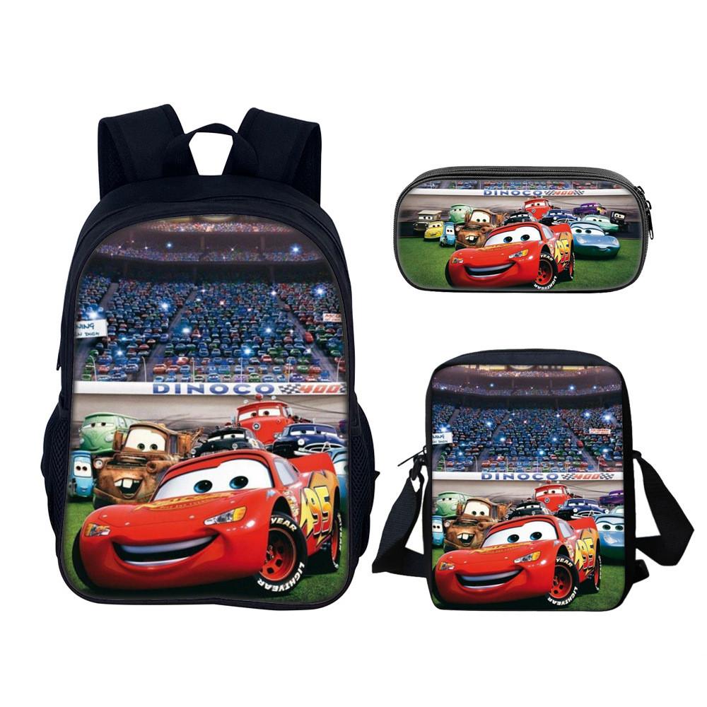 Set Zaino per Bambini con Personaggi di Film Cars in Materiale di Nylon con Spallacci Regolabili per Bambini