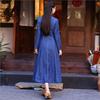 Johnature Woman Spring Chinese Style Long Sleeves Vintage Single Breasted Dress Cotton Embroidery V-Neck Dress
