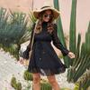 Summer Women Casual Long Sleeve Knee-Length Solid Color A-Line High Waist Stand Collar Dress