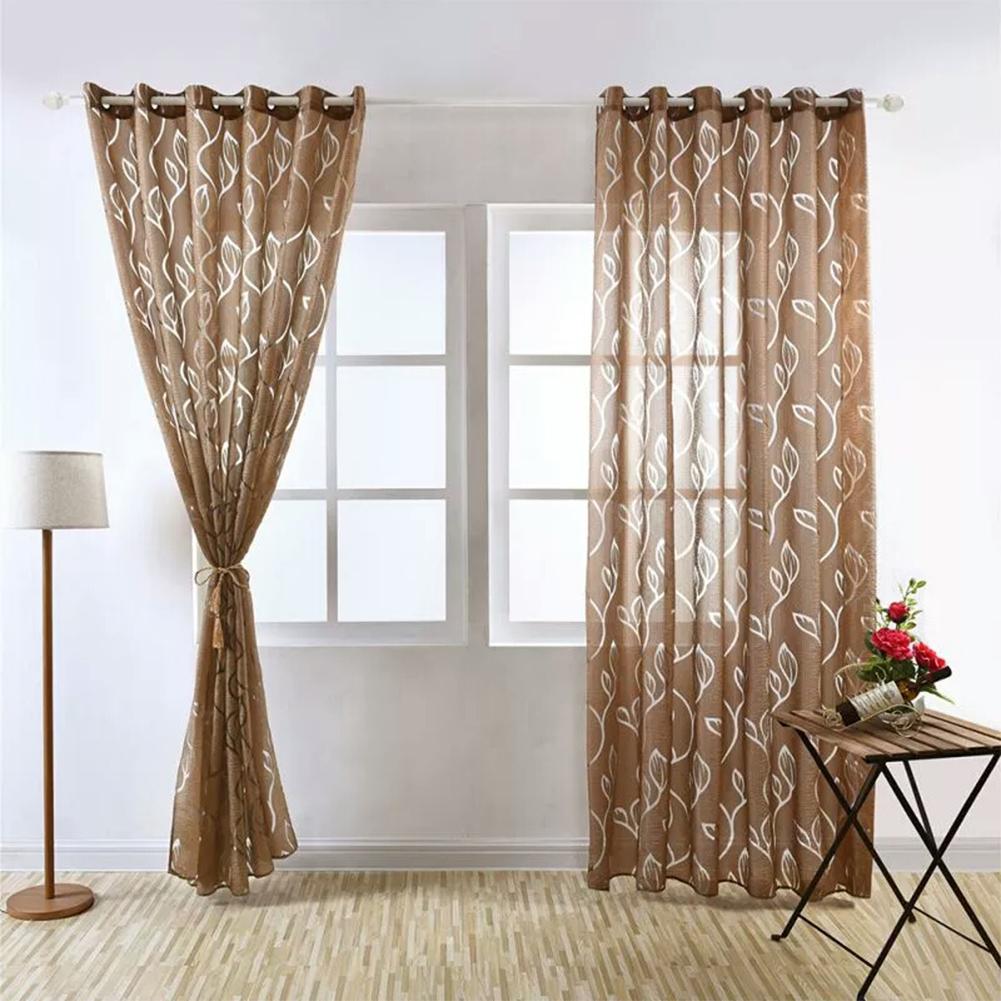 1PC Luxury Fashion Jacquard Leaf Semi blackout Curtain Drape for Home Hotel Decoration Brown100X270CM  rod Pocket