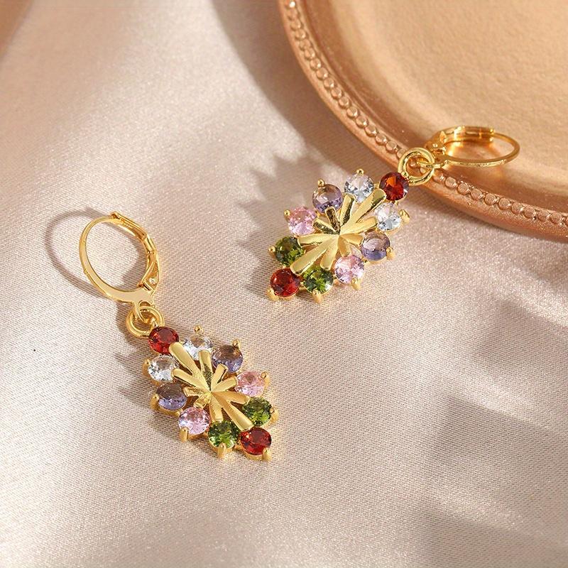 Bohemian Style Colorful Synthetic Zirconia Pendant Earrings, Elegant Accessories for Women's Holiday Parties, Perfect Gift