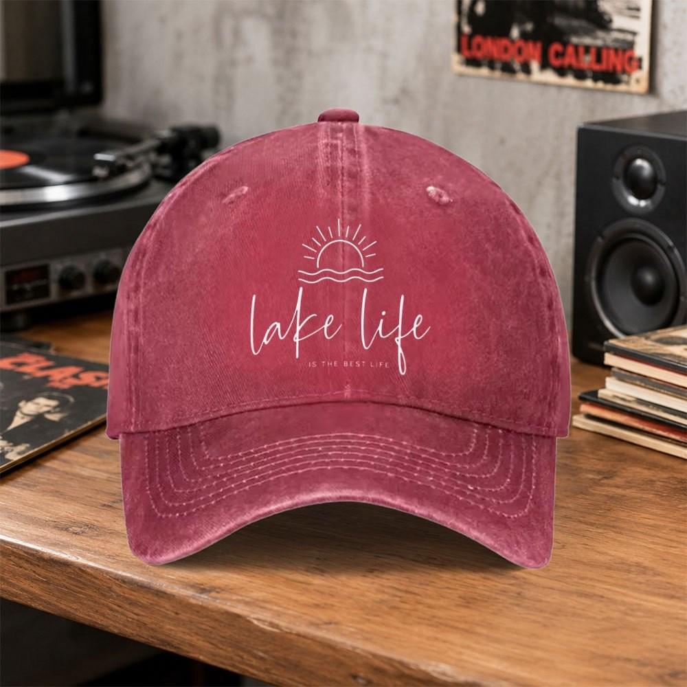 Lake Life Graphic Washed Baseball Cap Unisex Casual Outdoor Sun Hat for Daily Wear