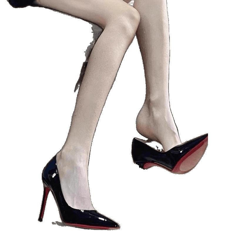 Black High Heels Women's Stilettos New Spring and Autumn New Red Soles Patent Leather Pointed Sexy Professional Work Single Shoes Women