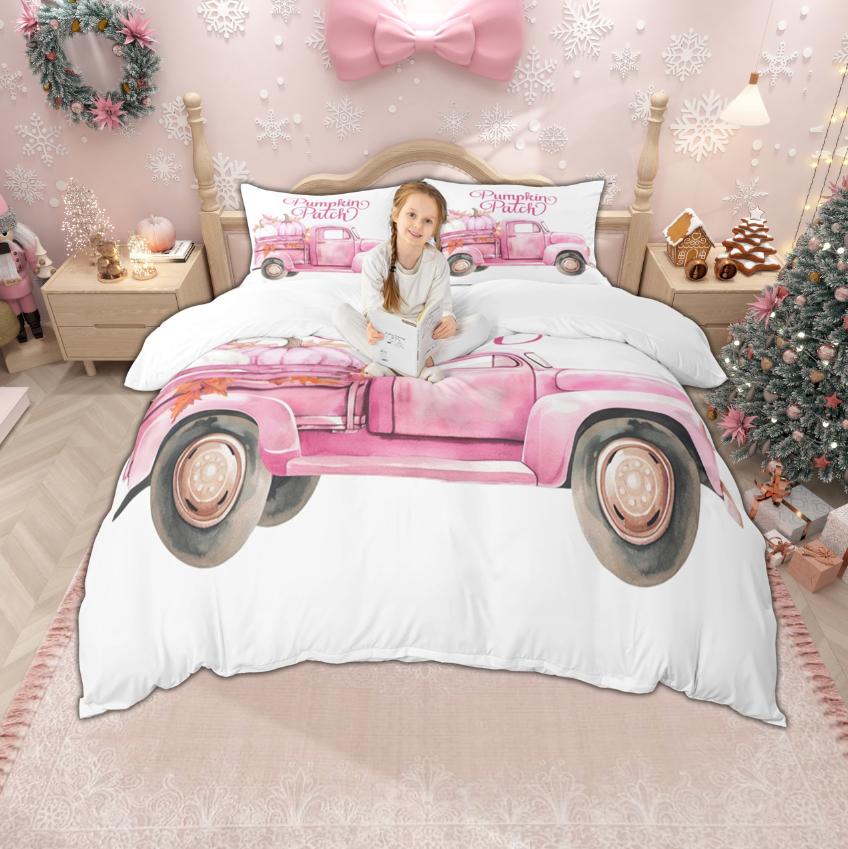 Homewish Frohes Neues Jahr Bettbezug-Set für Kinder 2-teilig/3-teilig, Fröhliche Weihnachten Xmas Bettwäsche, Nussknacker Weihnachtsmann Bettdeckenbezug