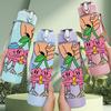 1PC Two Girls Holding Hands Cartoon 750ml Color Plastic Sports Water Bottle Leakproof Flip Straw Lid Suitable for Sports Office Home Use