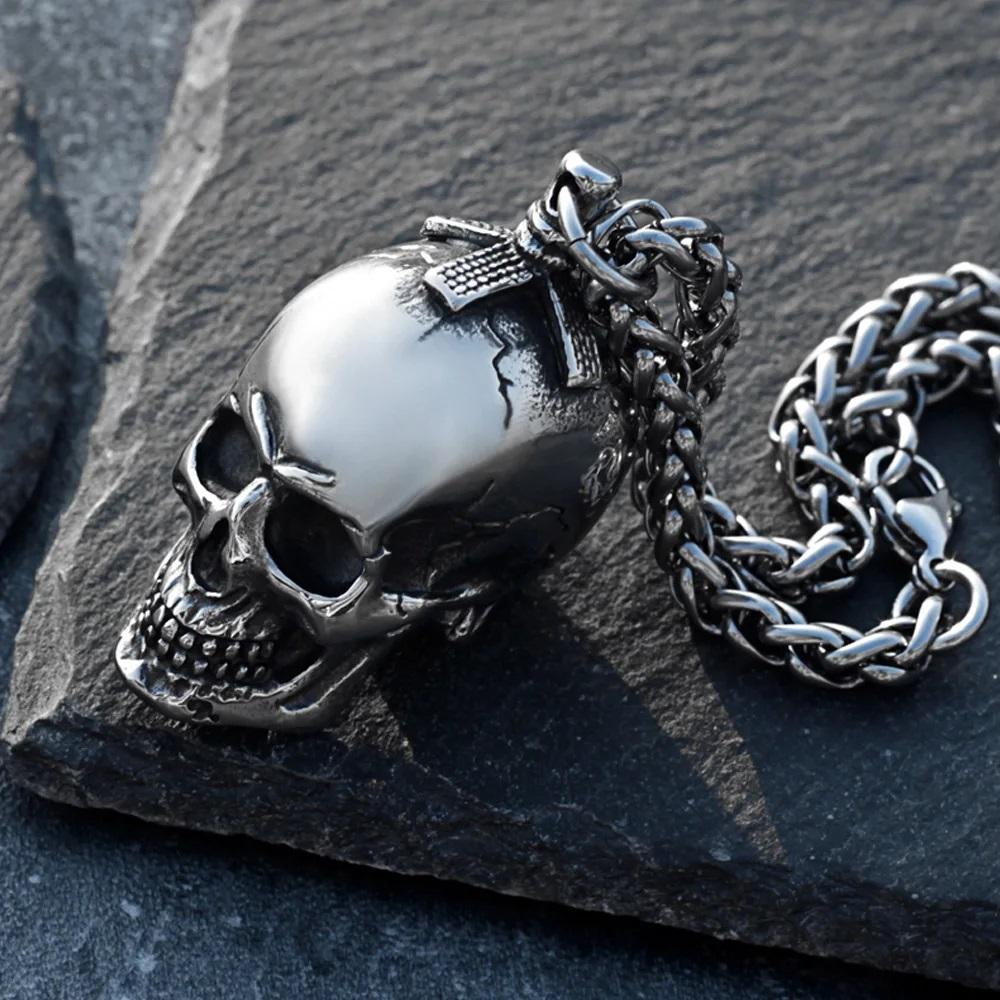 Collana con Pendente Teschio Tridimensionale Gotico da Uomo Domineering Retro Teschio in Acciaio Inossidabile Collana Biker Gioielli Street Hip Hop