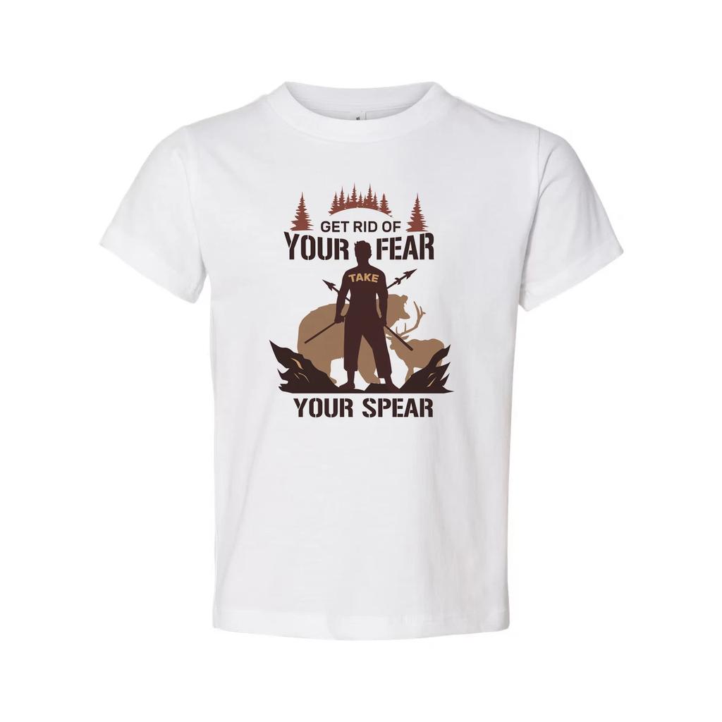 Hunting Graphic Tee With Silhouette Hunter Holding Spear In Forest Scene Artwork
