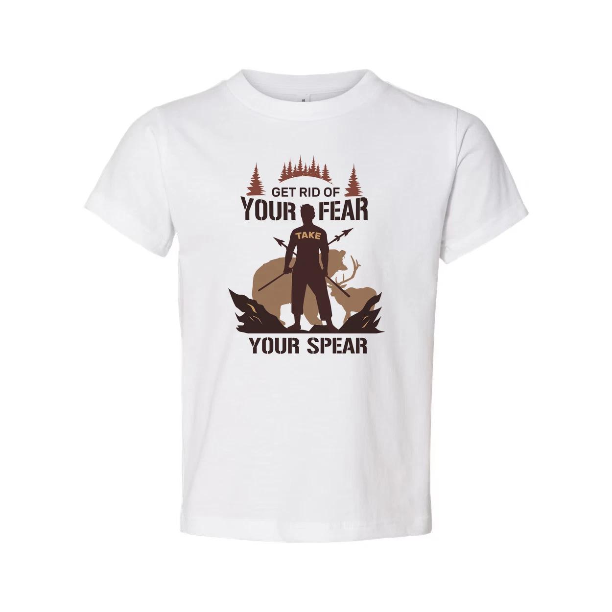 Hunting Graphic Tee With Silhouette Hunter Holding Spear In Forest Scene Artwork M