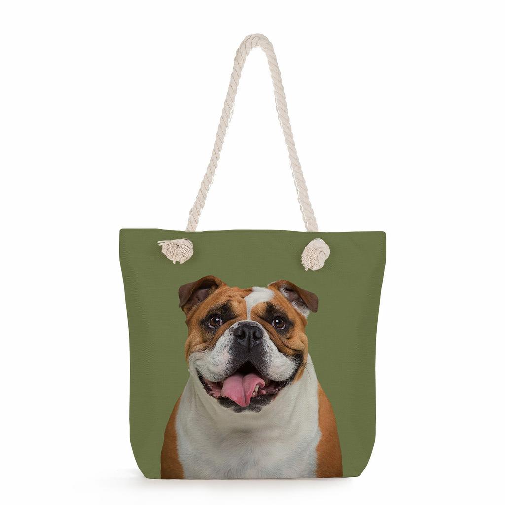 Multifunctional Dog Printed Thick Rope Shoulder Beach Bag Casual Large Capacity Handbag 7621 KTB