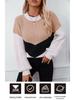 Color Block Cable Knit Crew Neck Pullover Sweater - Women's Autumn/Winter Loose Fit Knitwear