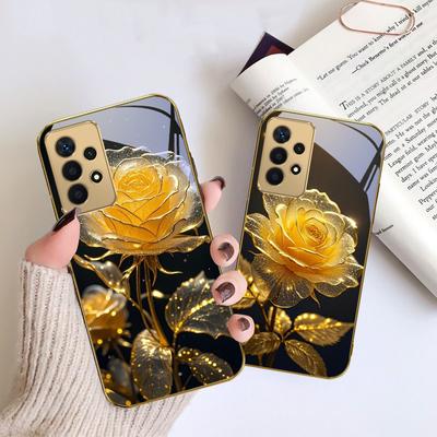 Trandafir auriu elegant Pentru Samsung A 01 52S A04 A05S A10 A12 A13 22 23 24 36 42 M02 Note 10 20Ultra 8 9 Carcasă de telefon din sticlă aurie