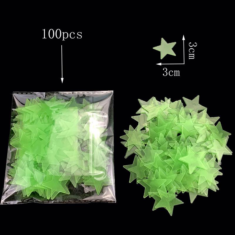 100-Piece 2-3cm Fluorescent 3D Star Wall & Refrigerator Glow Stickers
