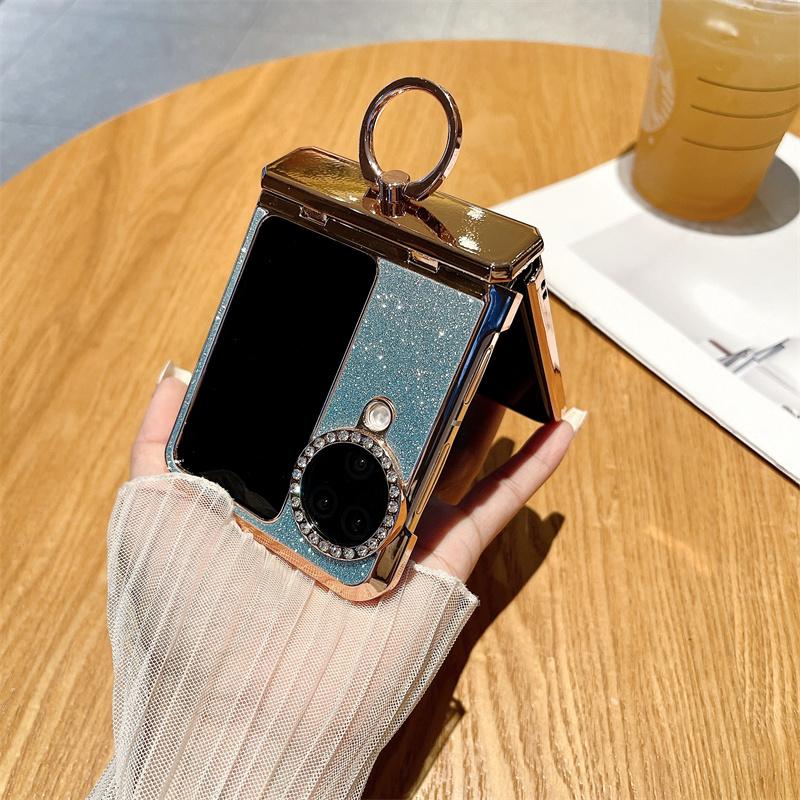For Oppo Find N3 Flip 5G Case Glitter Design Hard PC Phone Cover with Ring Kickstand