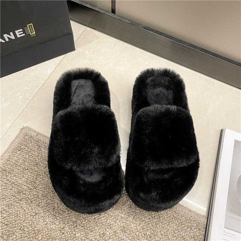 Super high heel fluffy slippers women's outer wear 2025 new autumn and winter thick bottom small man height increase home indoor cotton slippers