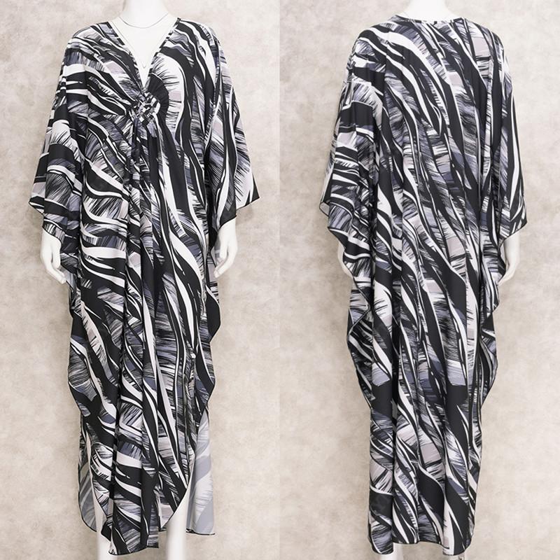 2022 Print Cover-ups Sexy Hand weben Tiefem V-ausschnitt Sommer Strand Kleid Tunika Kaftan Frauen Bademode Badeanzug Cover Up robe de plage Q1289