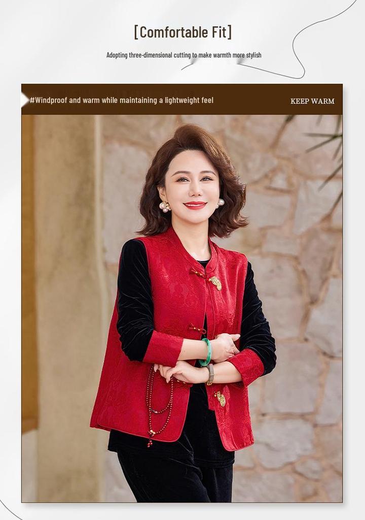 Elegant Gold Velvet Suit for Middle-Aged Women - Spring/Autumn Vest Top, Perfect for Mother-in-Law Wedding Banquet