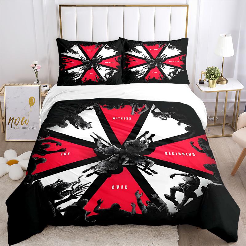 3pcs Resident Evil Printed Duvet Cover Set (1 * Cover+2 * Pillowcase, Without Core), Suitable for Home Bedroom,