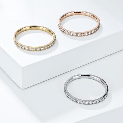 Women Rings Simple 2mm Titanium Steel Ring Full Diamond Setting Zirconia Tail Ring Fashionable Elegant Index Finger Ring Accessory