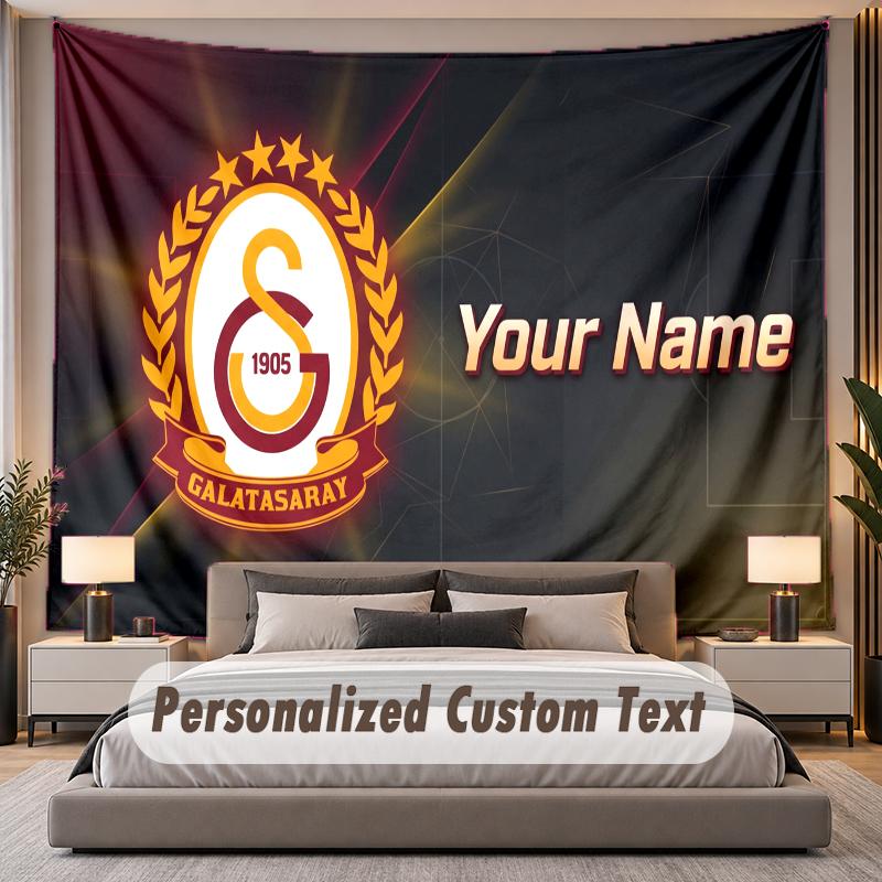 Benutzerdefinierter Namens-Text-Wandteppich Galatasaray FC Personalisierter Polyester-Wandteppich für Schlafzimmer und Zimmer