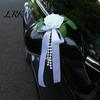 Easy Install Wedding Car Kit Artificial White Rose Decoration, Door Handle & Rearview Mirror Flower Bouquet Romantic Decor with Satin Ribbon