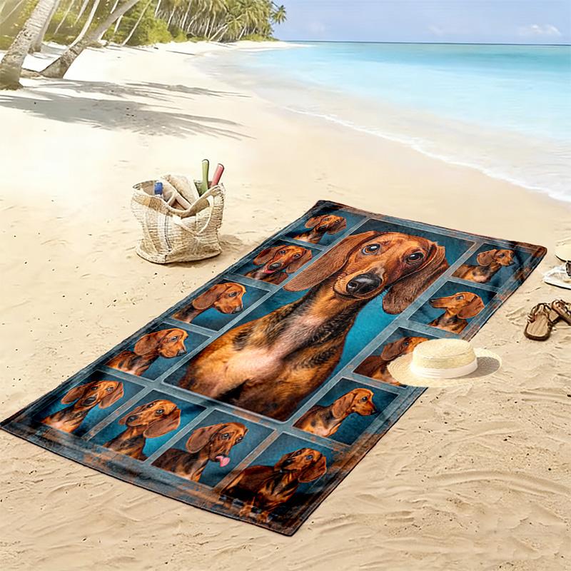 Dackel Puzzle Print Strandtuch, Großes Weiches Schnelltrocknendes Handtuch für Strand Camping Schwimmen