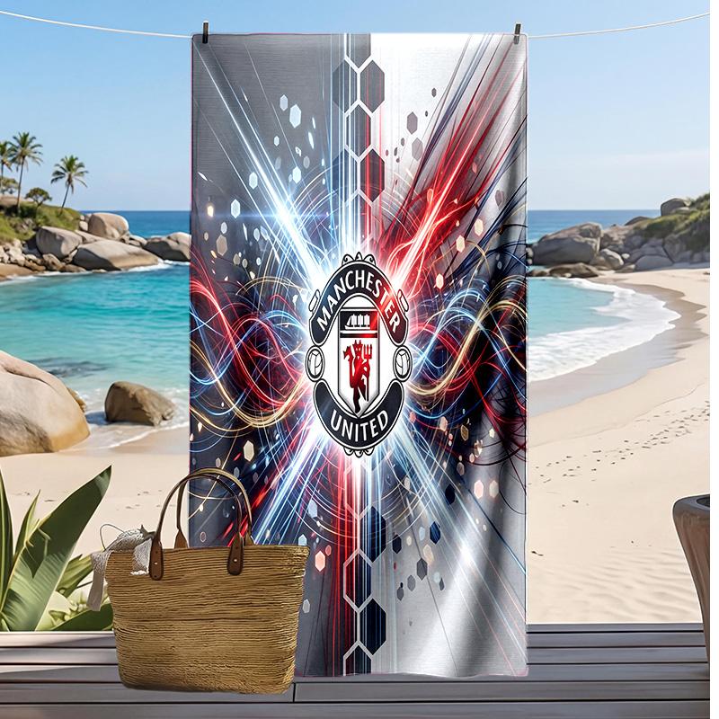 Asciugamano da Spiaggia Stampato Manchester United Asciugamano Morbido ad Asciugatura Rapida Coperta da Spiaggia Rettangolare Grande Portatile per Viaggi Piscina