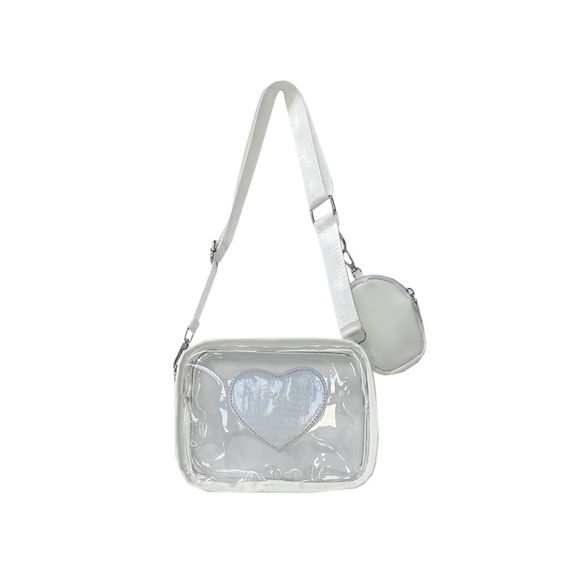 

New Transparent PVC Fashion Women s Bag With Love Pattern Leisure Shoulder Bag Travel Belt Zero Wallet Versatile Crossbody Bag 20cm x10cm x13cm білий