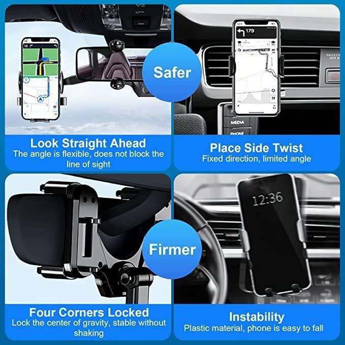 Phone Holder - RNCYN - Rearview Mirror - 360° Rotation - Retractable - Compatible 4.5-7 Inches