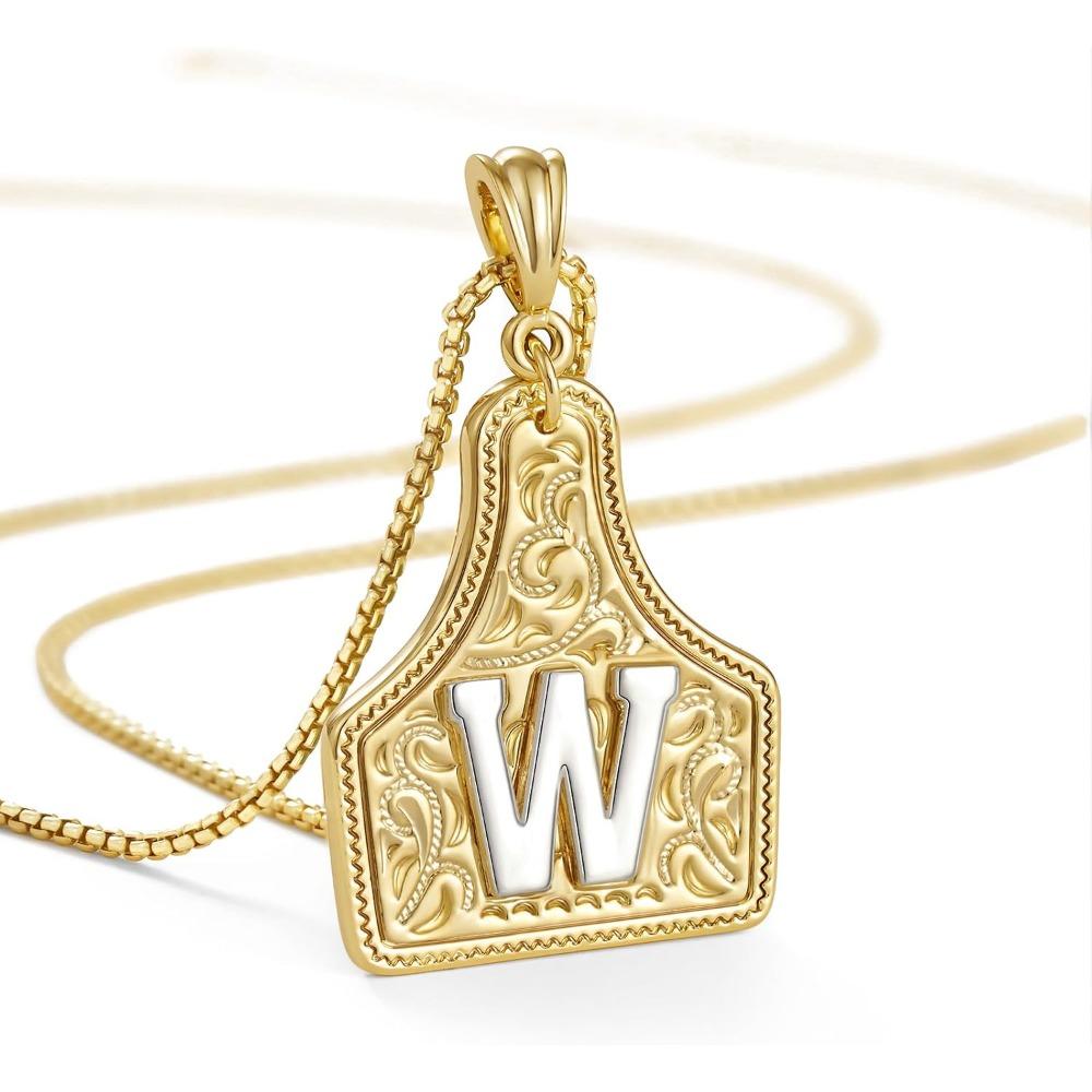 

Western Cowgirl Initial Necklace Cowboy A-Z Letter Pendant Necklace for Women Handmade CowTag Two-Toned Jewelry Gift With cowboy box
