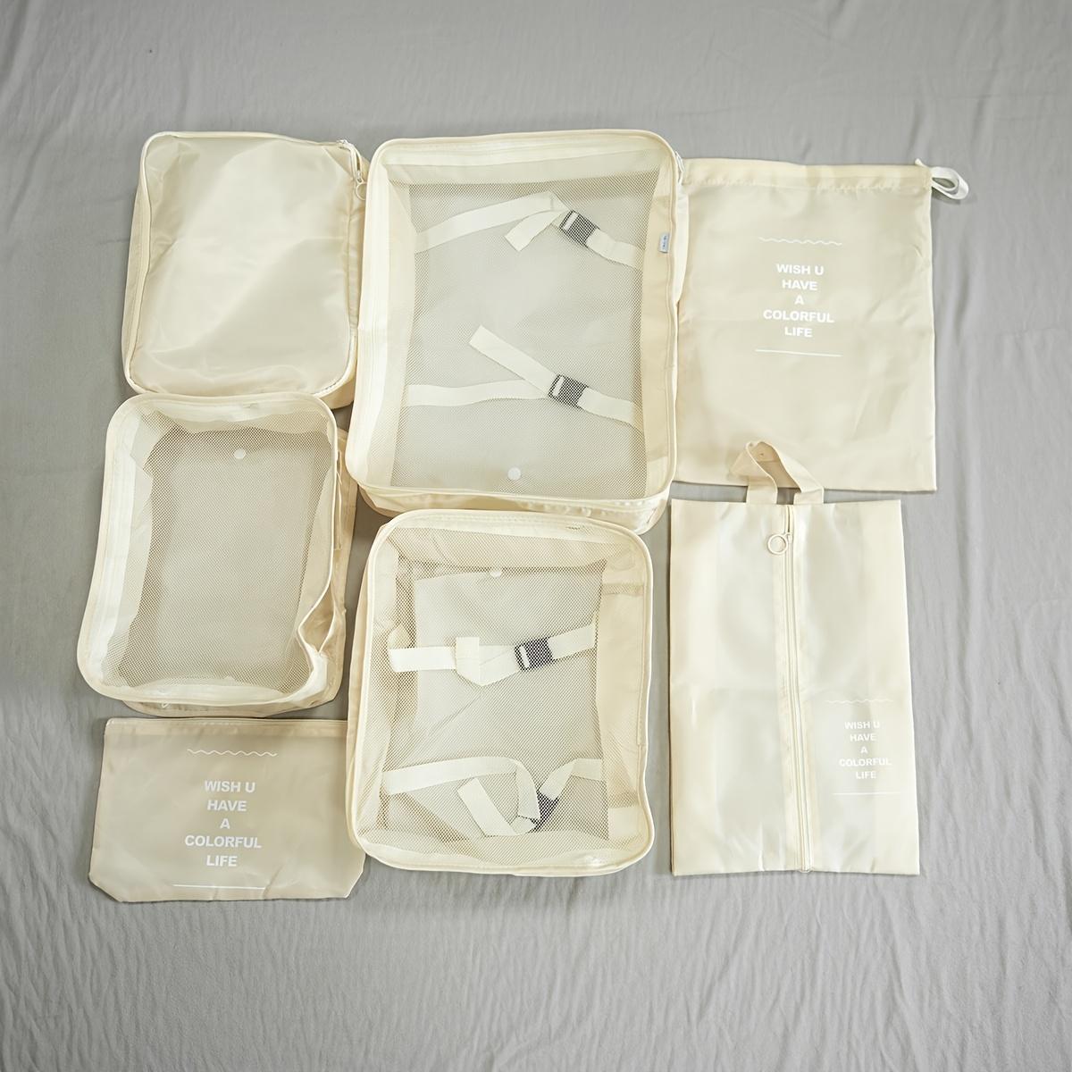 

Набор из 7 предметов Органайзер для дорожных сумок Сумки для хранения Упаковочные кубики для чемодана Чехлы Портативный гардероб Багаж Одежда Обувь Мешочек Складной Новый белый