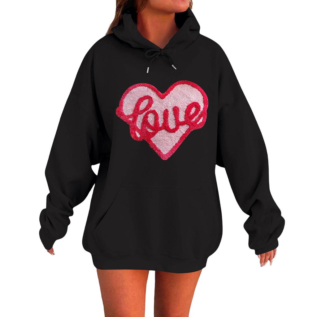 Dames Løs Komfortabel Casual Moteabel Genser med Lang Erm og Kjærlighetstrykk