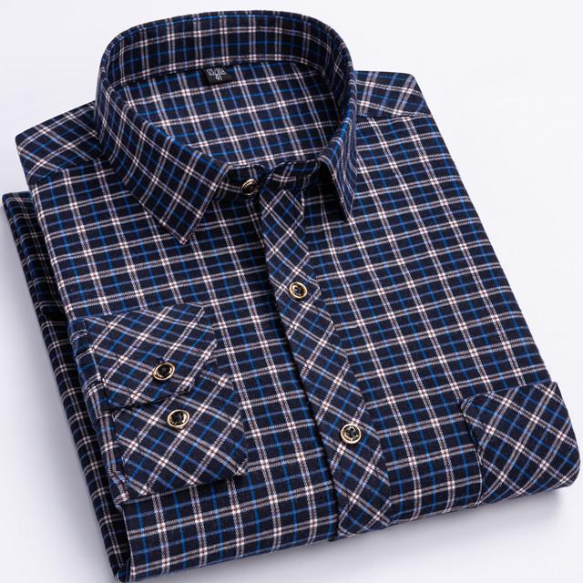 Nuove Camicie alla Moda da Uomo a Manica Lunga Primavera Autunno Morbide Vestibilità Regolare Spazzolato Tasca Singola a Quadri Comfort Casual Camicia a Quadri