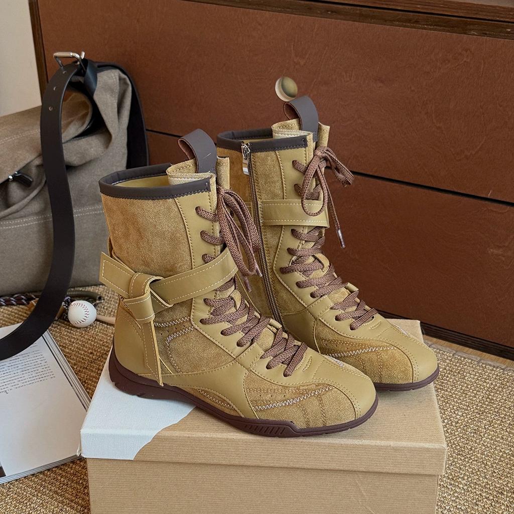 Rindslederversion Retro-Mode Martin Stiefel lässige Sport-Kurzstiefel vielseitige Boxstiefel runde Spitze mittelhoher Schaft Westernstiefel Damen