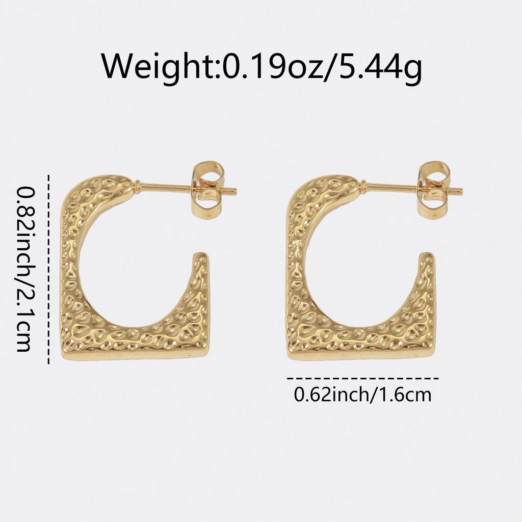 LNCHRAN 304 Stainless Steel Hammered Square C-Shaped Retro Women's Earrings