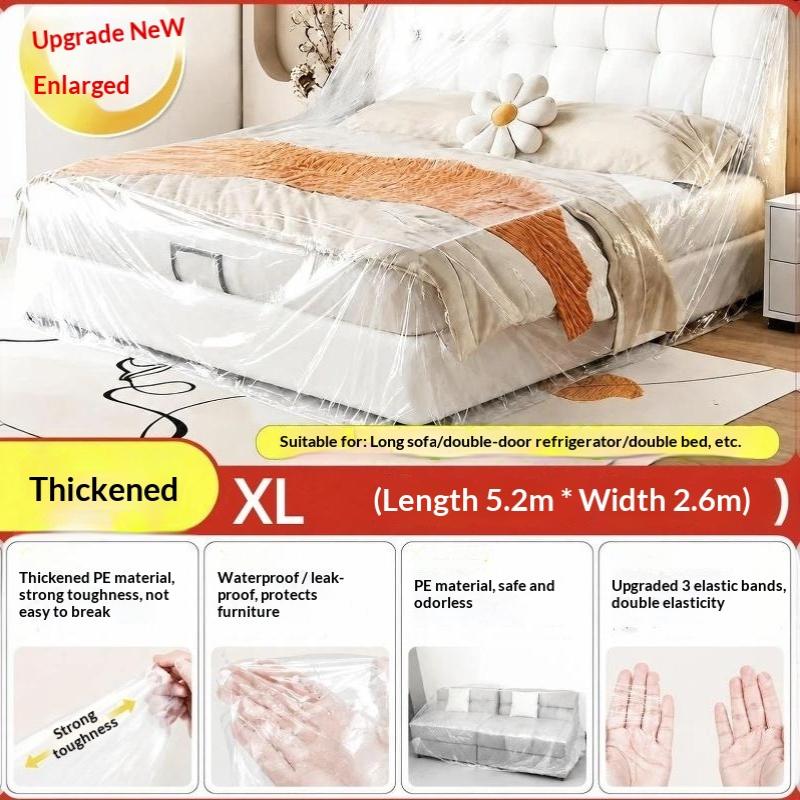 Extra Thick Clear Plastic Bed Cover Waterproof Dustproof Elastic Edges For Home Moving Renovation Long Term Storage