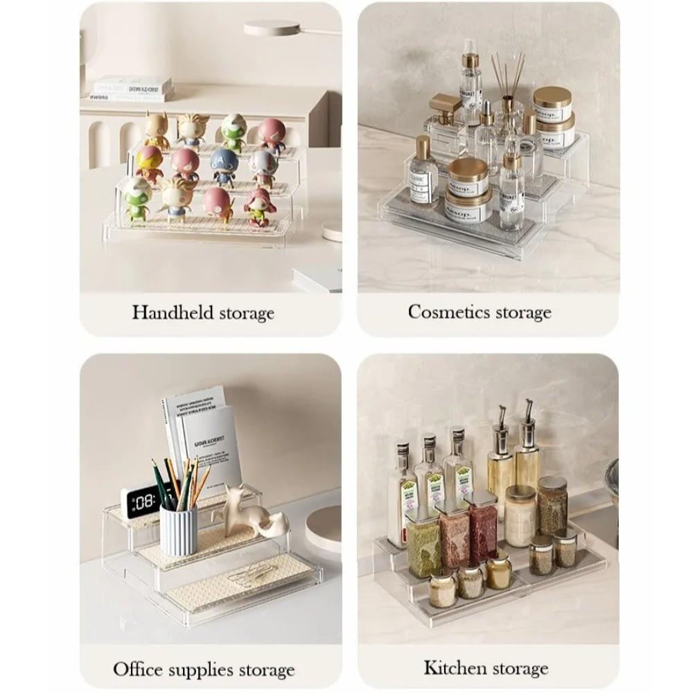 Visible Expandable Step Shelf 3 Tier Cabinet Storage Rack Clear Expandable Spice Rack  Pantry