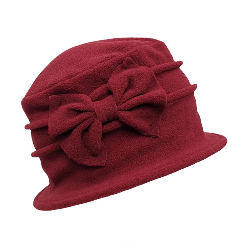 Womens Bell Beret Hat French elegant Vintage Floral Fleece Cloche Hat Classic Winter 1920s Bucket Hat