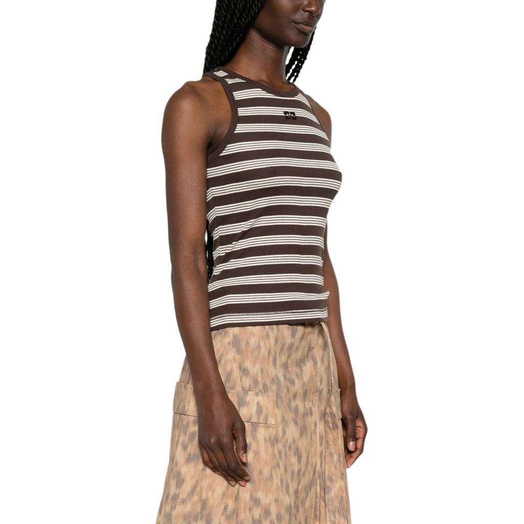Ganni Striped Sleeveless Ribbed Round Neck Vest Women Tops A1050192