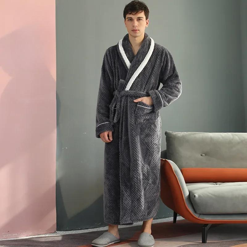 New Long Thickened Velvet Couple's Bathrobe for Women In Winter, Large Flannel Bathrobe for Men In Autumn