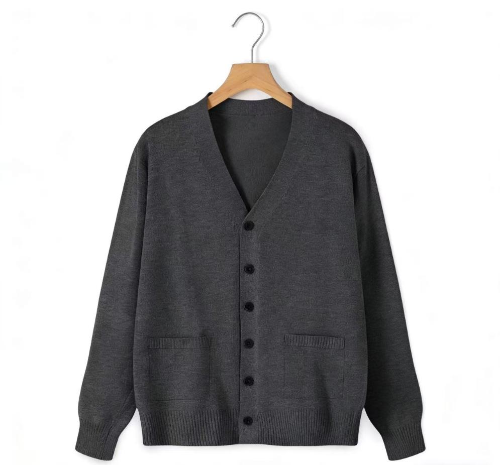 Japanese Style V-Neck Long Sleeve Knit Cardigan - Solid Color Academy Uniform
