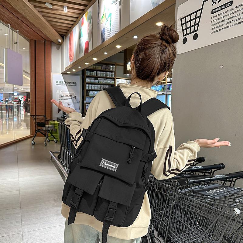 Solid Color Schoolbag Women's Large Capacity Travel Backpack Student Backpack