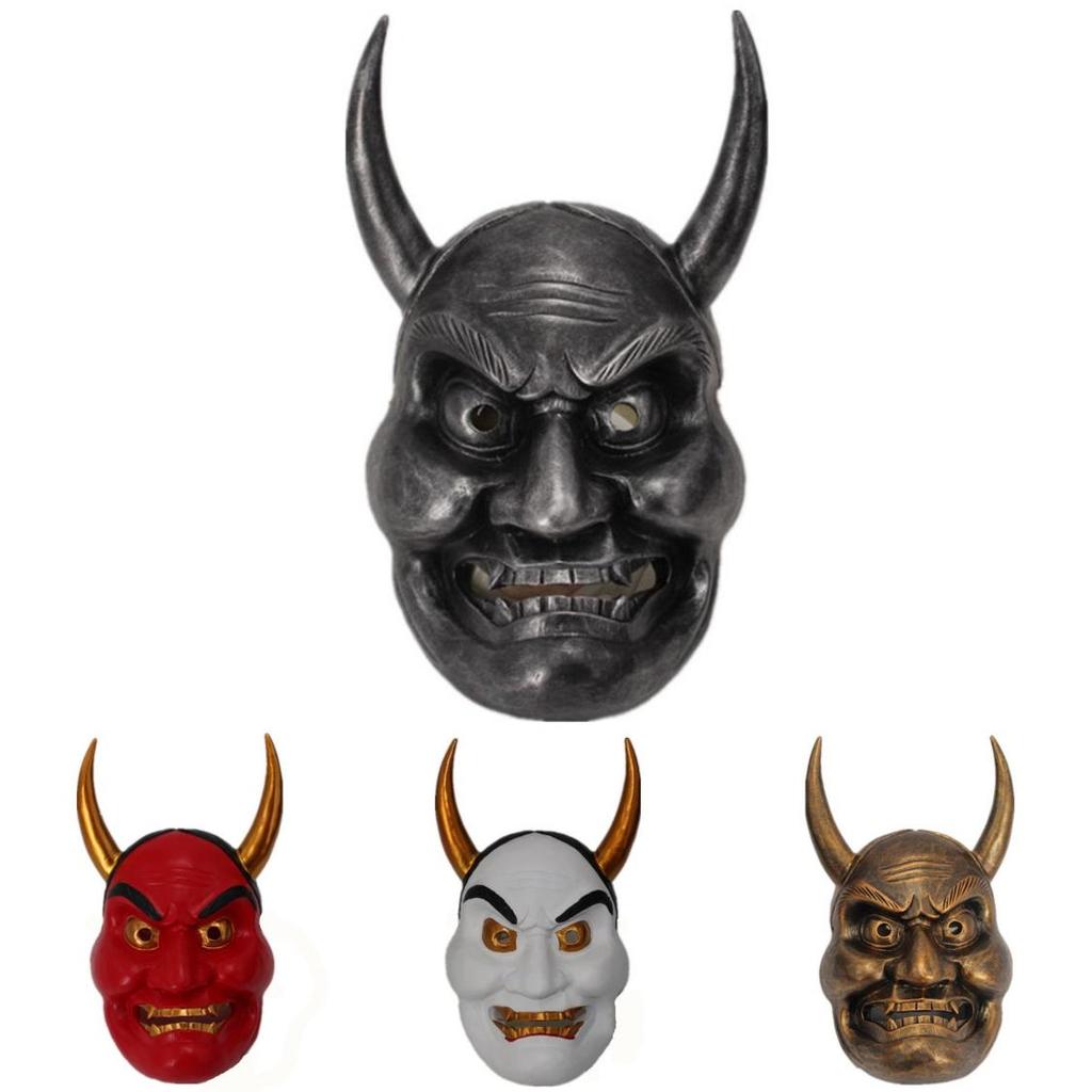 Unique Large Face Hannya Mask Decor For Halloween And Festive Celebrations In Striking Silver And Copper