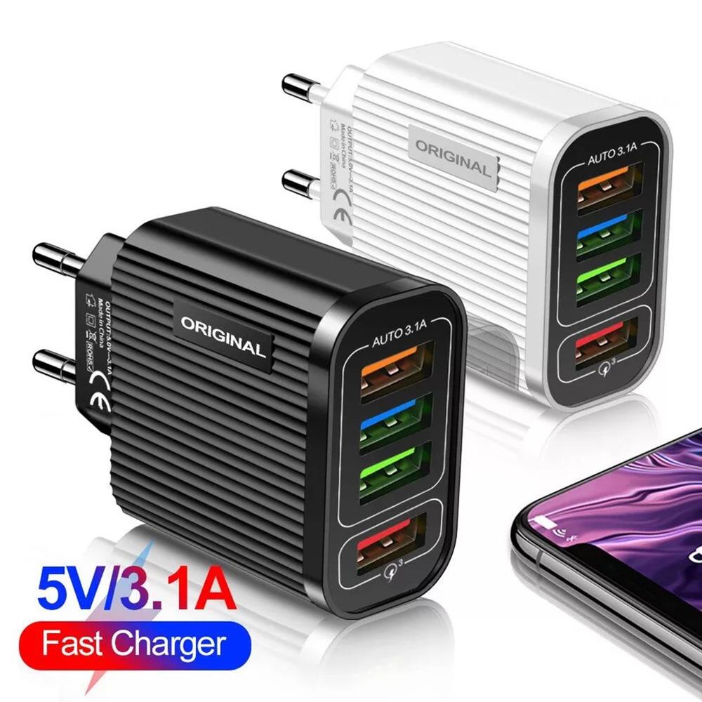 Universal 48W 4 USB Charger EU US Plug 5V 3A Fast Charging Wall Adapter Travel Plug For Iphone Ipad Mini For Samsung For Xiaomi