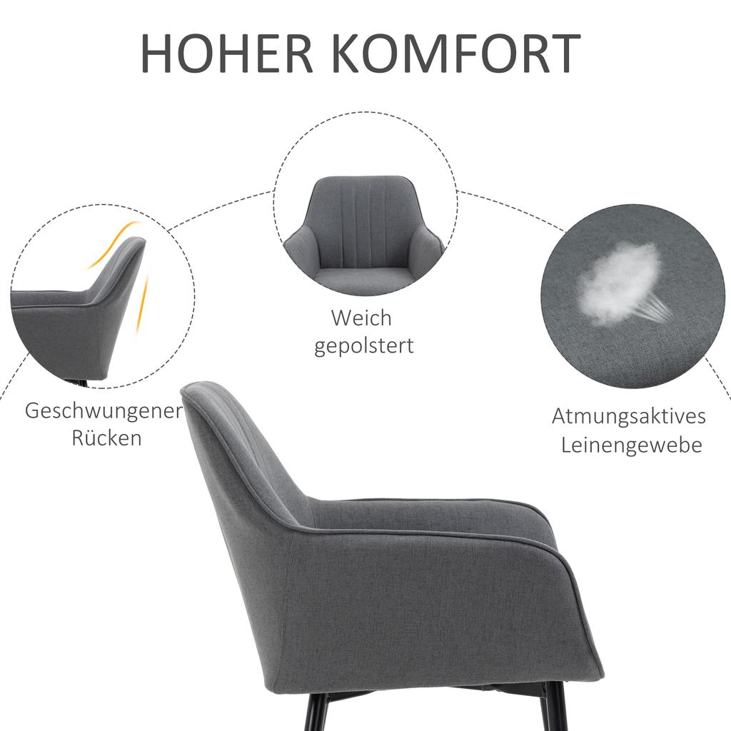 Dining Room Chairs 2 Piece Set Kitchen Chair With Backrest Linen Look Armchair Upholstered Chair With Armrests Chairs Living Room Chair For Dining