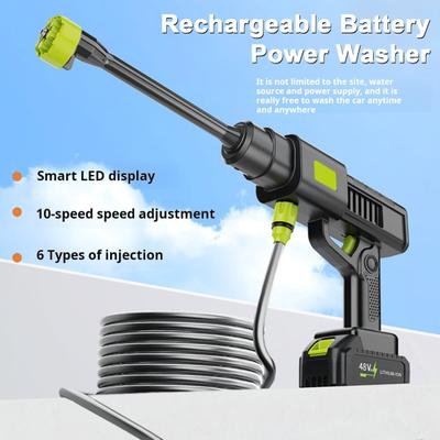Battery-Operated Pressure Washer with 6-in-1 Nozzle Power Display Cordless Electric Cleaner Portable Versatile Car Washer Tool