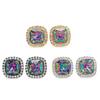 Colorful Square Zircon Earrings: European & American Fashion for Women