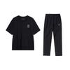 Li Ning Herbal Tea T-Shirt Brand Logo Print Round Neck Loose Short Sleeve Comfortable Long Pants Casual Sports Set Men Sets Black AYKT413-1+AHSU709-1