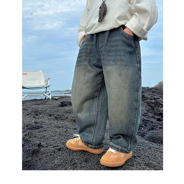 Autumn 2025 Fairy Tale Korean Style Soft Denim Gradient Wash Boys' Jeans - Comfortable, Versatile Long Pants